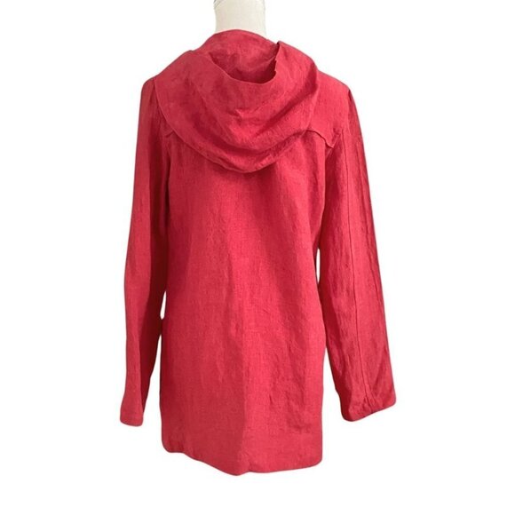 AGNES B PARIS RED LINEN HOODED TOGGLE CLOSURE BLOUSE TOP - 6 - Picture 4 of 12
